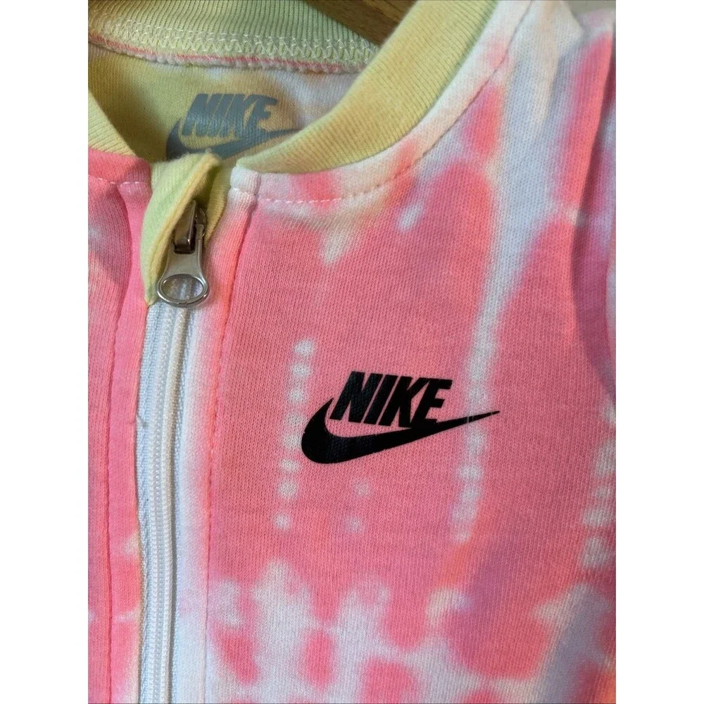 NIKE Baby Zip Up Outfit Tie Dye 6 Months Streetwear 80s Retro footed Pink Yellow
